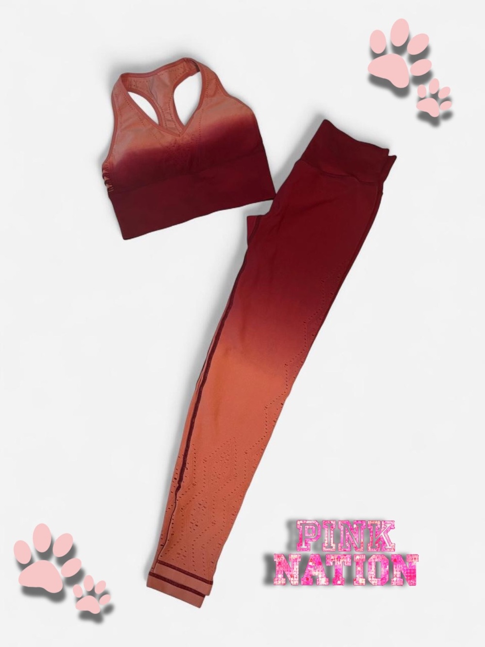 PINK Victoria's Secret Ombre Sports Bra  and legging - Coral and Burgundy